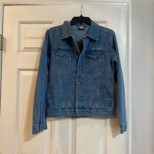Disney Women's Blue Denim Jacket XS Santa Cruz Logo Casual